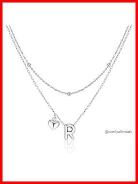Dainty Heart Initial Pendant Necklace Gold Plated Layered Letter Necklace